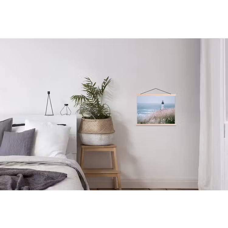 Vuurtoren - Klif - Zee - Bloemen textielposter latten blank klein -woonkamer