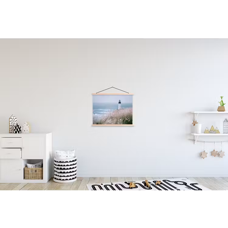 Vuurtoren - Klif - Zee - Bloemen textielposter latten blank klein -kinderkamer