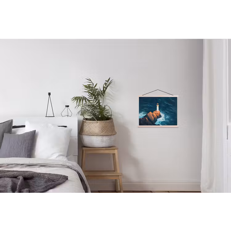 Vuurtoren - Rots - Zee - Golven textielposter latten blank klein -woonkamer