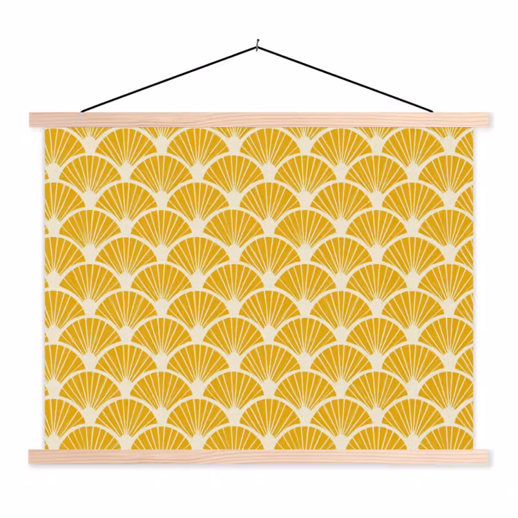 Waaiers - Art Deco - Retro - Okergeel textielposter latten blank klein 122 -3d