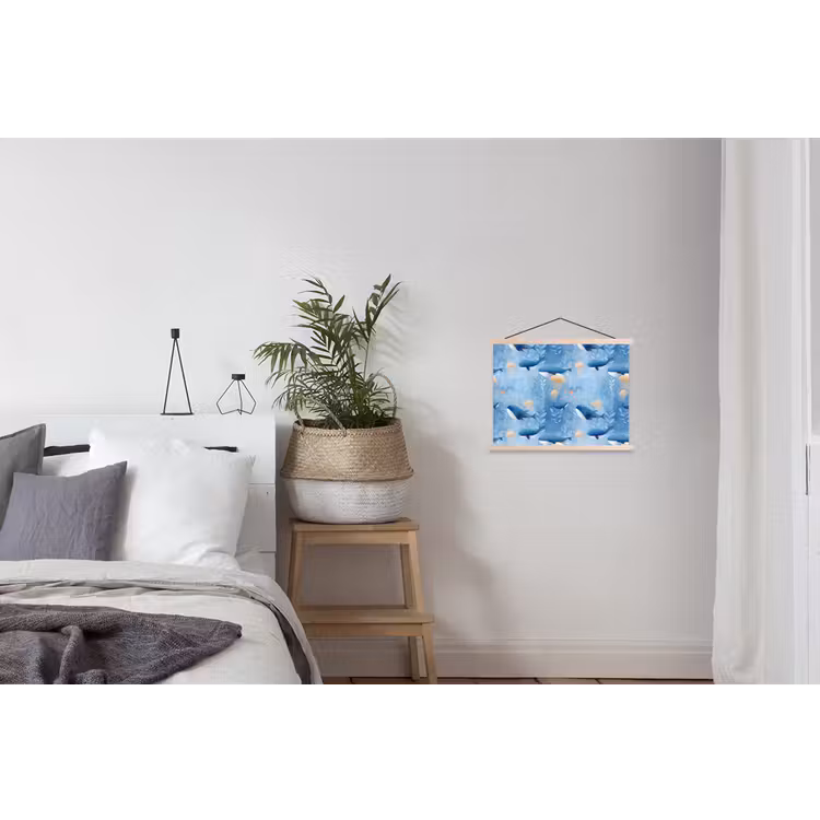 Walvissen - Oceaan - Blauw textielposter latten blank klein 122 -woonkamer