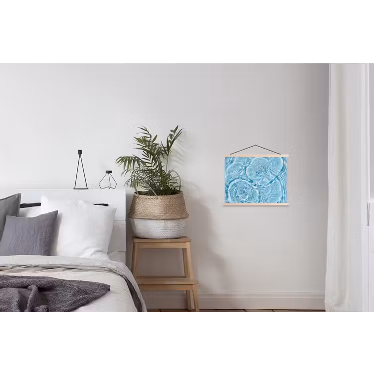 Water - Blauw - bubbels textielposter latten blank klein -woonkamer
