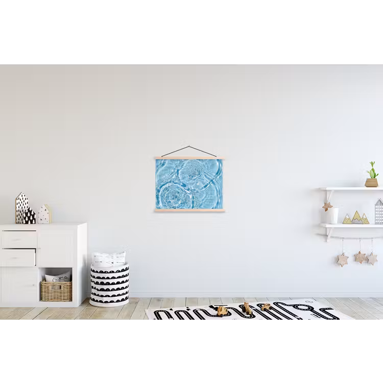 Water - Blauw - bubbels textielposter latten blank klein -kinderkamer