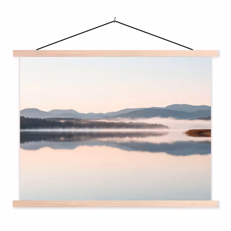 Water - Bomen - Mistlaag textielposter latten blank klein -3d
