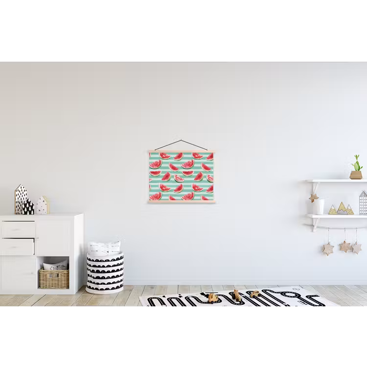 Watermeloen - Strepen - Groen textielposter latten blank klein 122 -kinderkamer