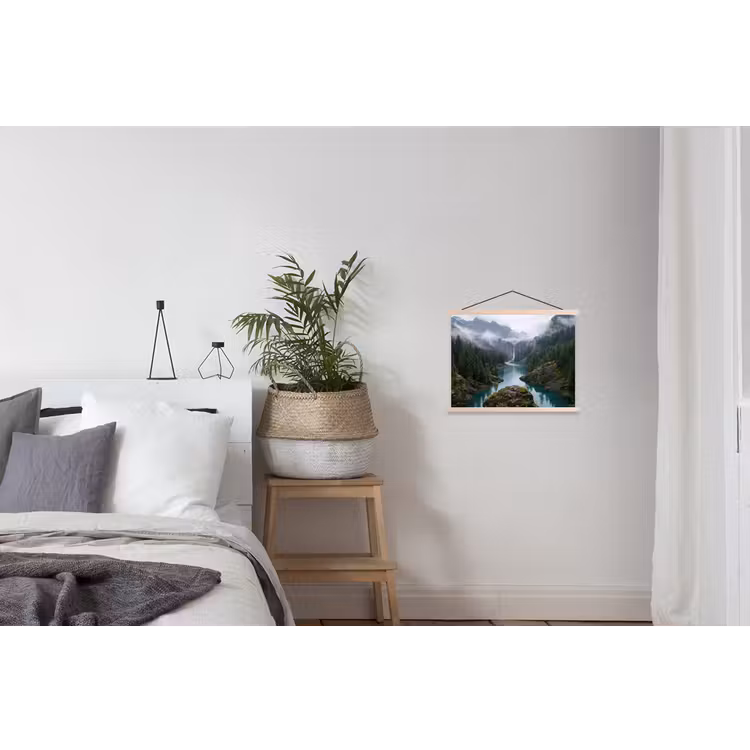 Waterval - Bomen - Bergen textielposter latten blank klein -woonkamer