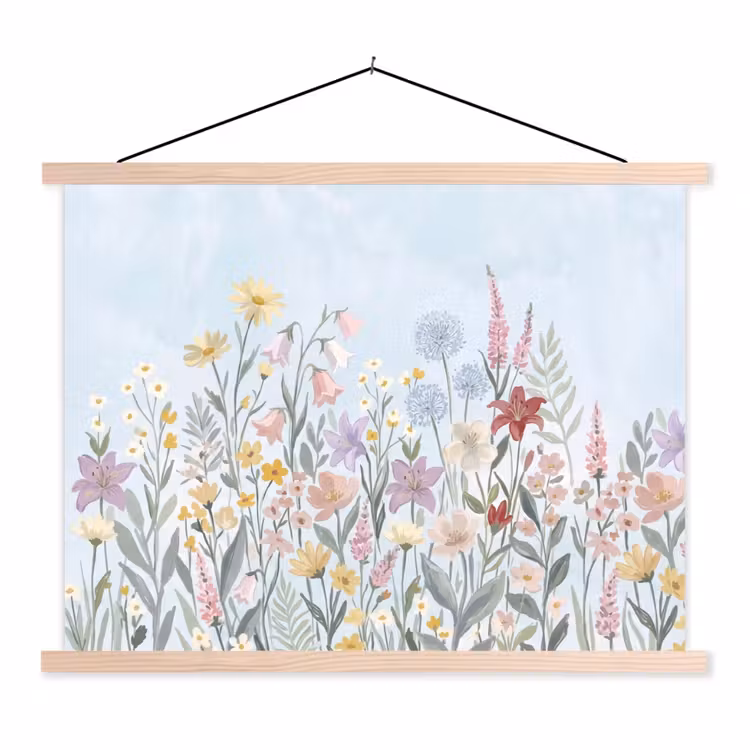 Weidebloemen - Illustratie - Kleurrijk textielposter latten blank klein -3d