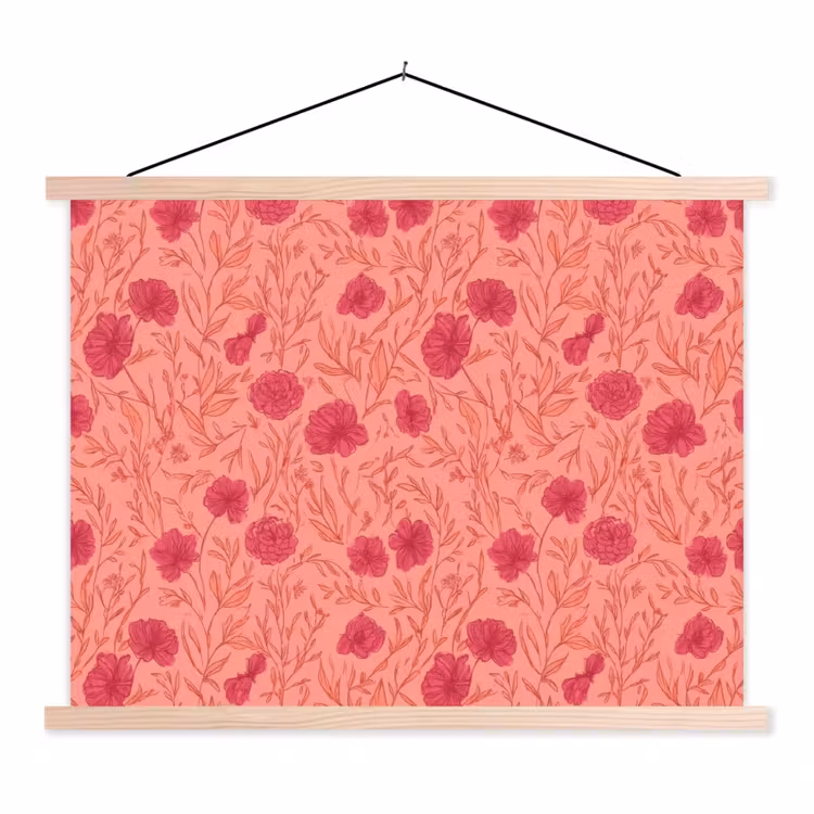 Weidebloemen - Romantisch - Roze textielposter latten blank klein 122 -3d