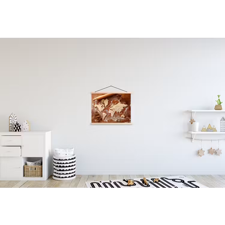 Wereldkaart - Koekjesdeeg - Warme baksfeer textielposter latten blank klein -kinderkamer
