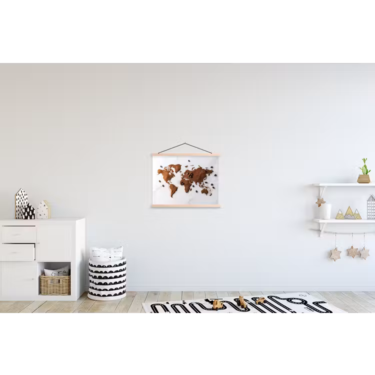 Wereldkaart - Koffie - Marmer textielposter latten blank klein -kinderkamer