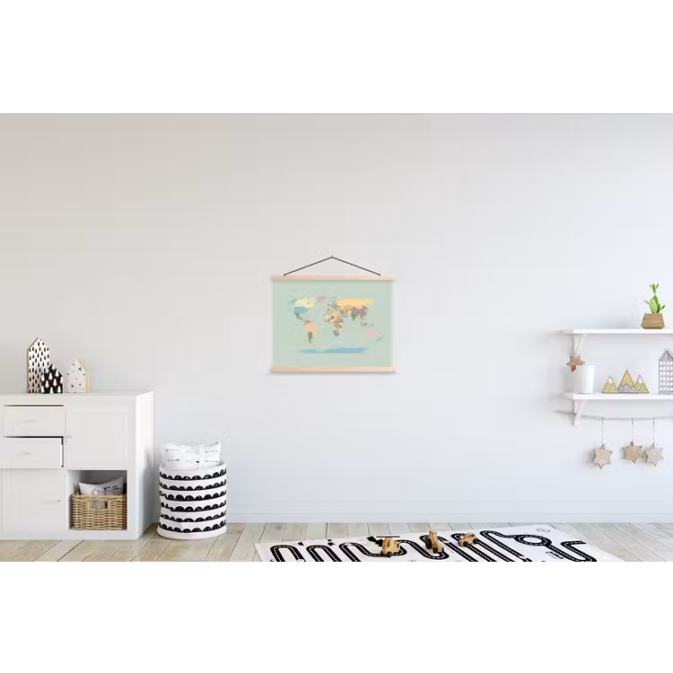 Wereldkaart - Realistisch - Kaart textielposter latten blank klein -kinderkamer