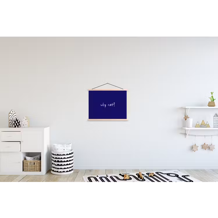 Why not - Blauw - Handgeschreven textielposter latten blank klein -kinderkamer