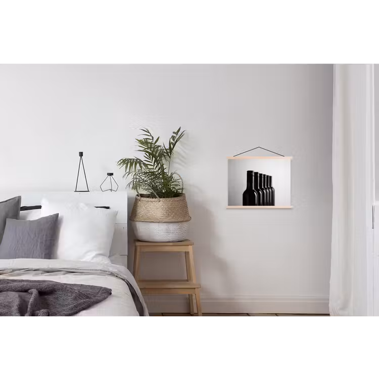 Wijnflessen - Zwart - Minimalistisch textielposter latten blank klein -woonkamer