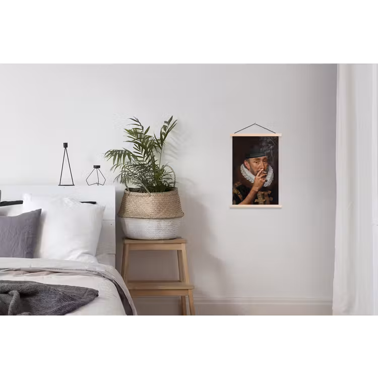 Willem van Oranje - Adriaen Thomasz - Sigaretten - Rook textielposter latten blank klein -woonkamer