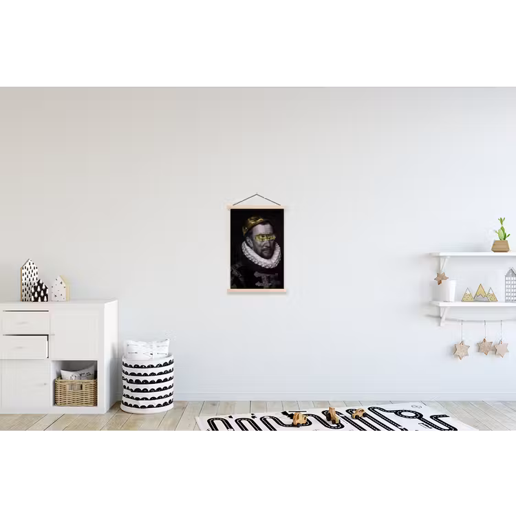 Willem van Oranje - Adriaen Thomasz - Zwart - Wit textielposter latten blank klein -kinderkamer