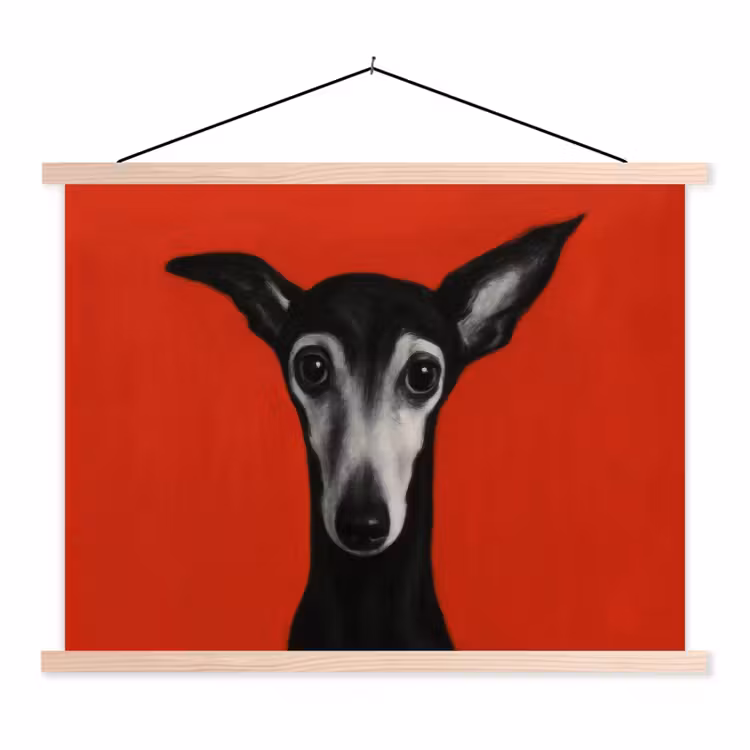 Windhond - Minimalistisch - Rood textielposter latten blank klein -3d