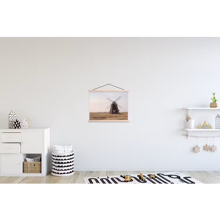 Windmolens - Landschap - Veld textielposter latten blank klein -kinderkamer