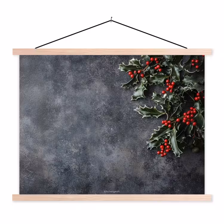 Winter - Hulst - Kerst - Beton textielposter latten blank klein -3d