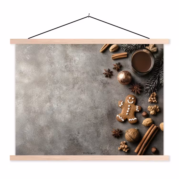 Winter - Kerst - Beton - Gingerbread man textielposter latten blank klein -3d