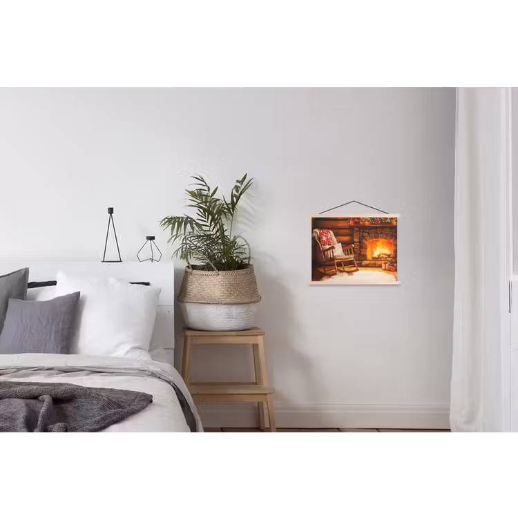 Winter - Kerst - Huis - Openhaard textielposter latten blank klein -woonkamer