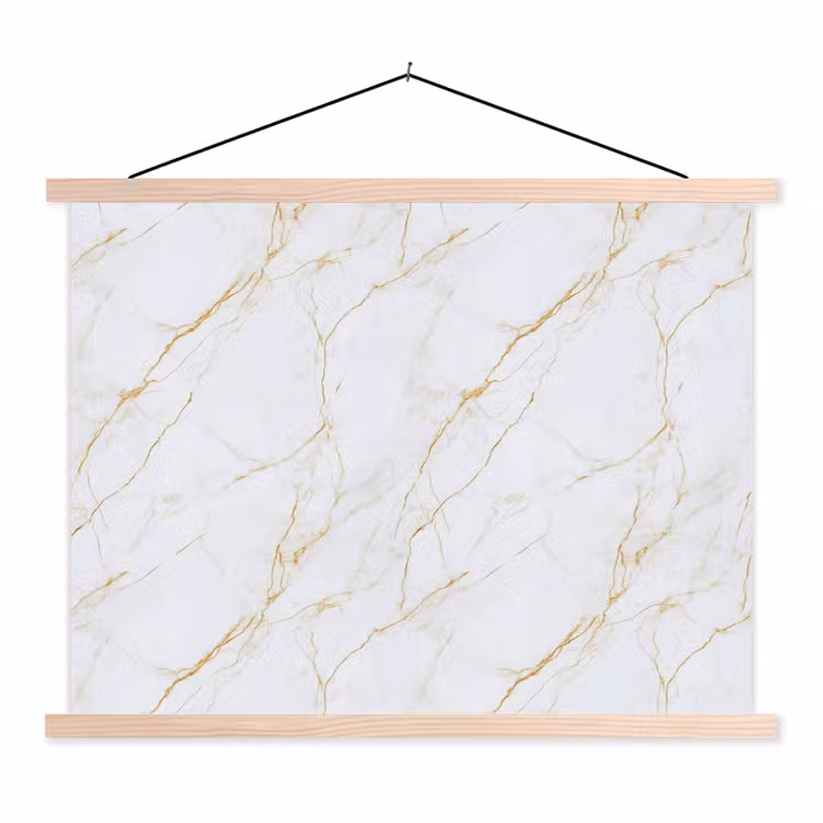 Wit - Marmer - Goud - Luxueus textielposter latten blank klein 122 -3d