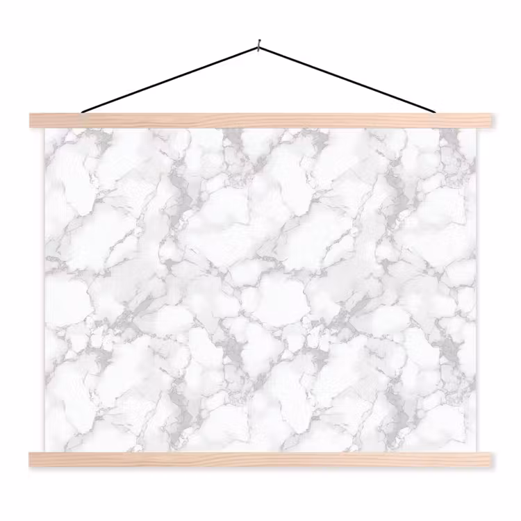 Wit - Marmer - Grijs textielposter latten blank klein 122 -3d