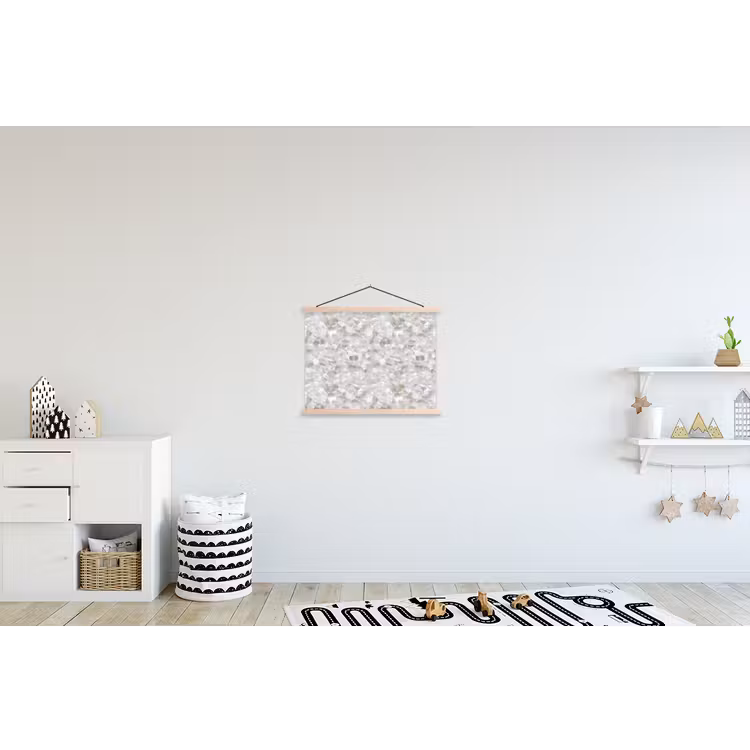 Wit - Penseelstreken - Reliëfeffect textielposter latten blank klein 122 -kinderkamer