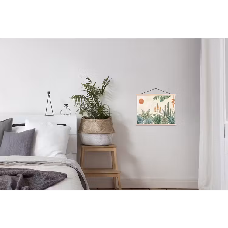 Woestijn - Planten - Groen textielposter latten blank klein -woonkamer