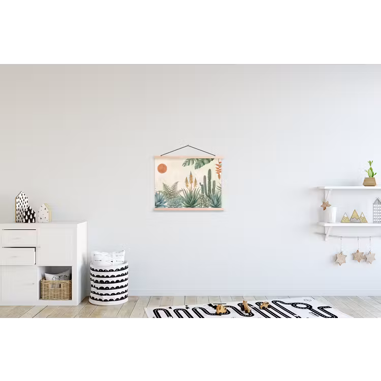 Woestijn - Planten - Groen textielposter latten blank klein -kinderkamer