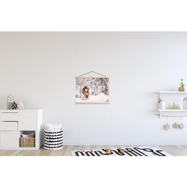 Wolf - Winter - Sneeuw - Natuur - Dieren textielposter latten blank klein -kinderkamer