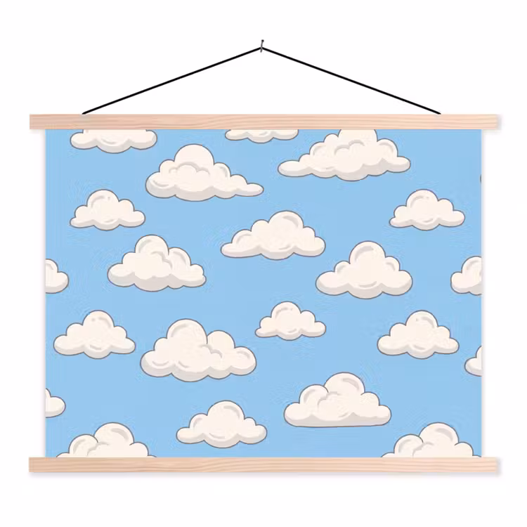 Wolk - Cartoon - Lucht - Blauw - Wit textielposter latten blank klein -3d