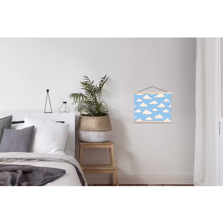 Wolk - Cartoon - Lucht - Blauw - Wit textielposter latten blank klein -woonkamer