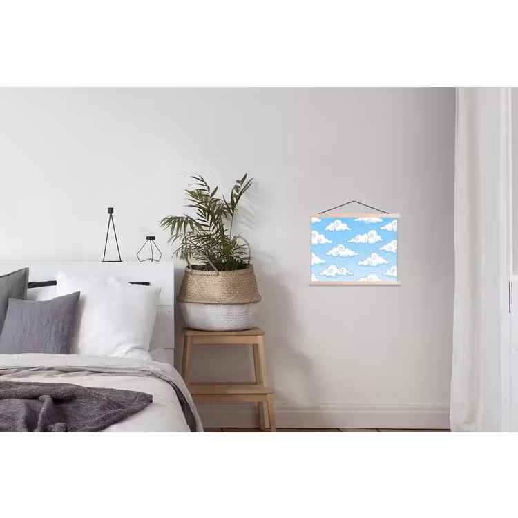 Wolk - Lucht - Cartoon - Blauw - Wit textielposter latten blank klein -woonkamer