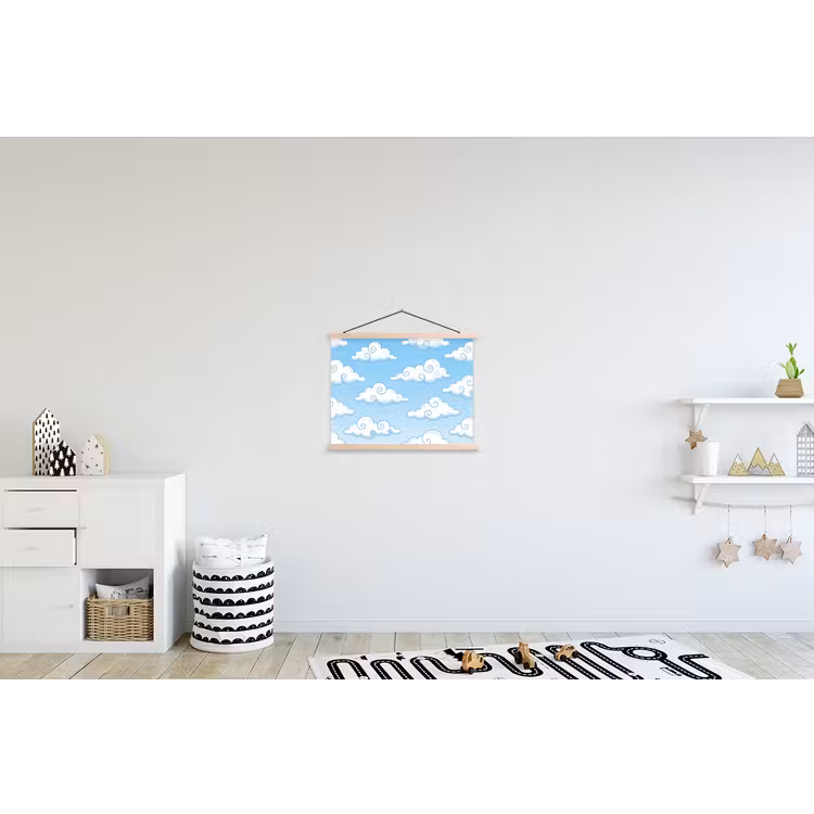 Wolk - Lucht - Cartoon - Blauw - Wit textielposter latten blank klein -kinderkamer