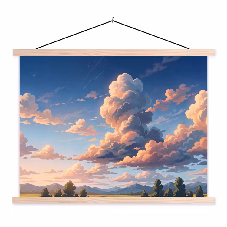 Wolken - Daghemel - Natuur - Illustratie - Oranje textielposter latten blank klein -3d