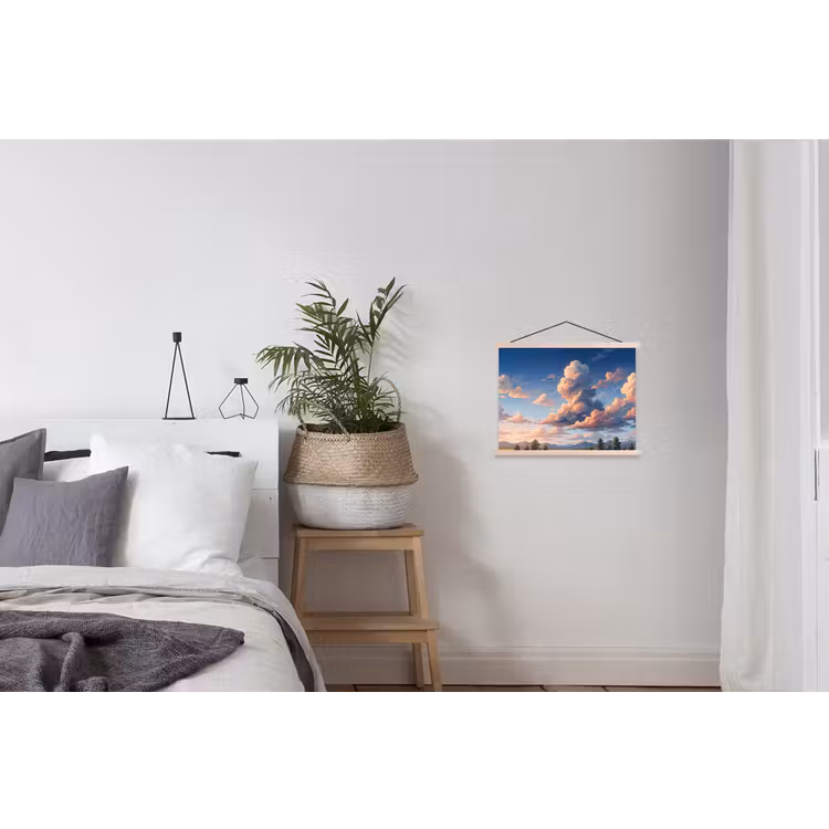 Wolken - Daghemel - Natuur - Illustratie - Oranje textielposter latten blank klein -woonkamer