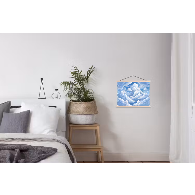 Wolken - Hemel - Abstract - Wit textielposter latten blank klein -woonkamer