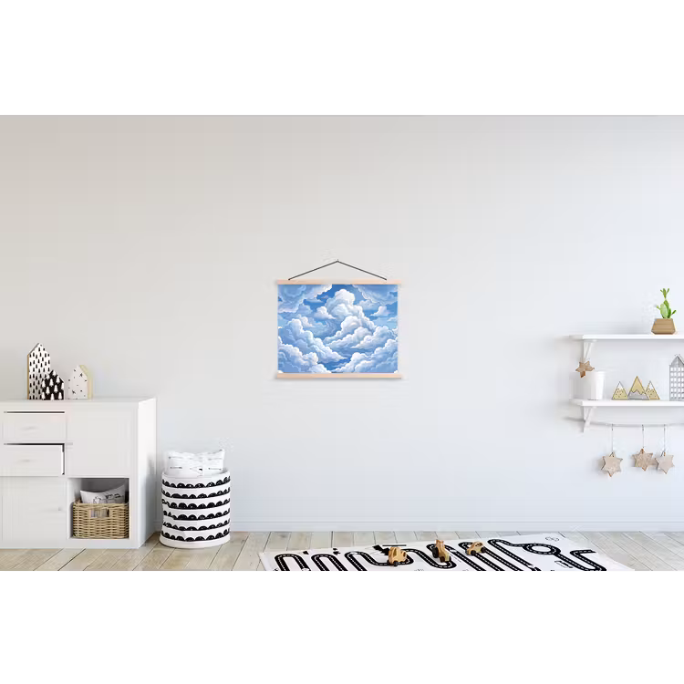 Wolken - Hemel - Abstract - Wit textielposter latten blank klein -kinderkamer