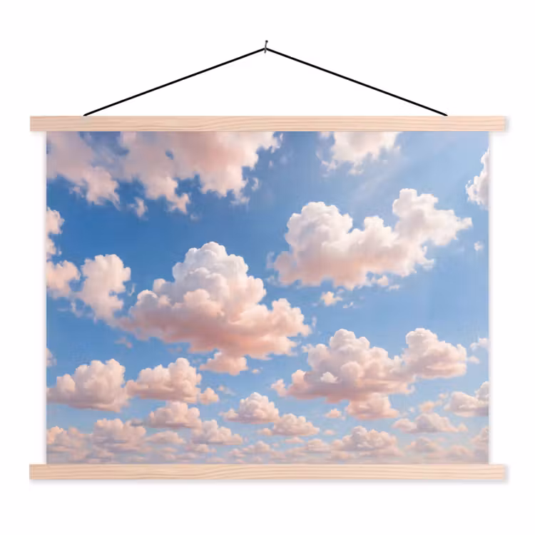 Wolken - Hemel - Natuur - Licht - Blauw textielposter latten blank klein -3d