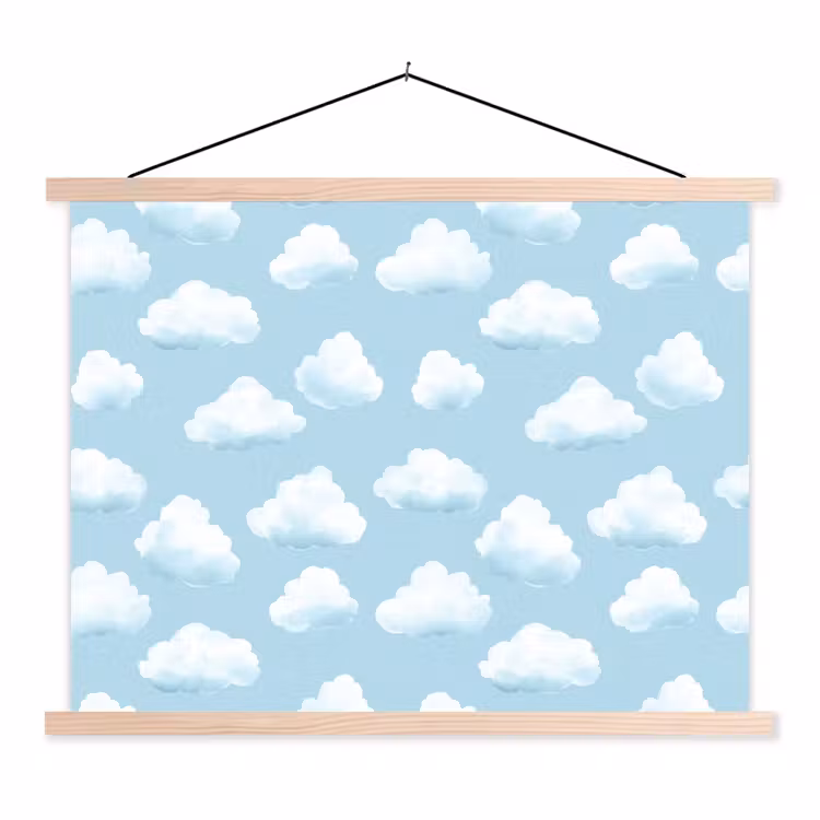 Wolken - Illustratie - Blauw textielposter latten blank klein 122 -3d
