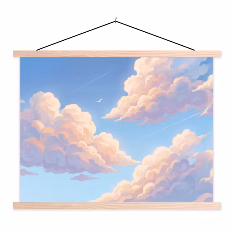 Wolken - Lucht - Natuur - Blauw textielposter latten blank klein -3d