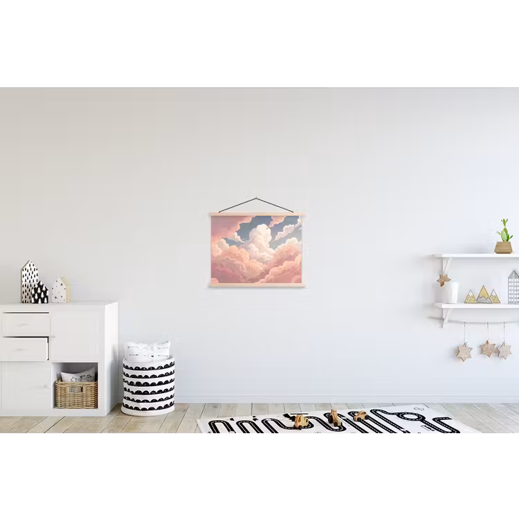 Wolken - Lucht - Natuur - Pastel - Roze textielposter latten blank klein -kinderkamer