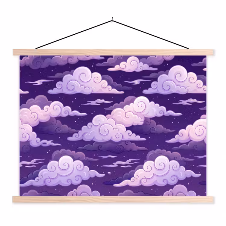 Wolken - Nacht - Natuur - Abstract - Paars textielposter latten blank klein -3d