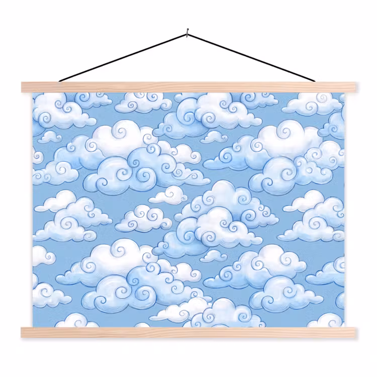 Wolken - Patroon - Hemel - Illustratie - Wit textielposter latten blank klein -3d