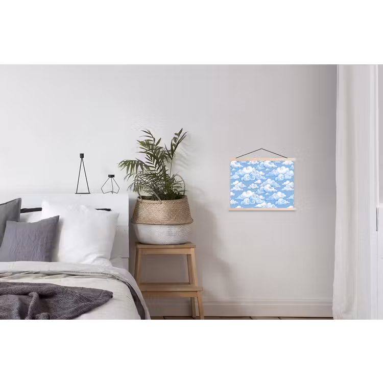 Wolken - Patroon - Hemel - Illustratie - Wit textielposter latten blank klein -woonkamer