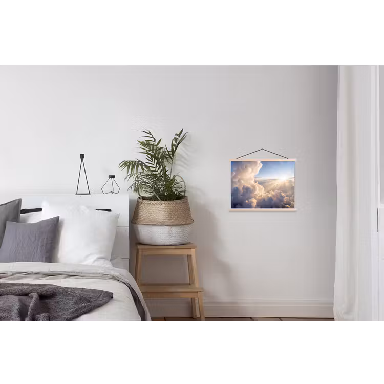 Wolken - Zonnestralen - Natuur - Wit textielposter latten blank klein -woonkamer