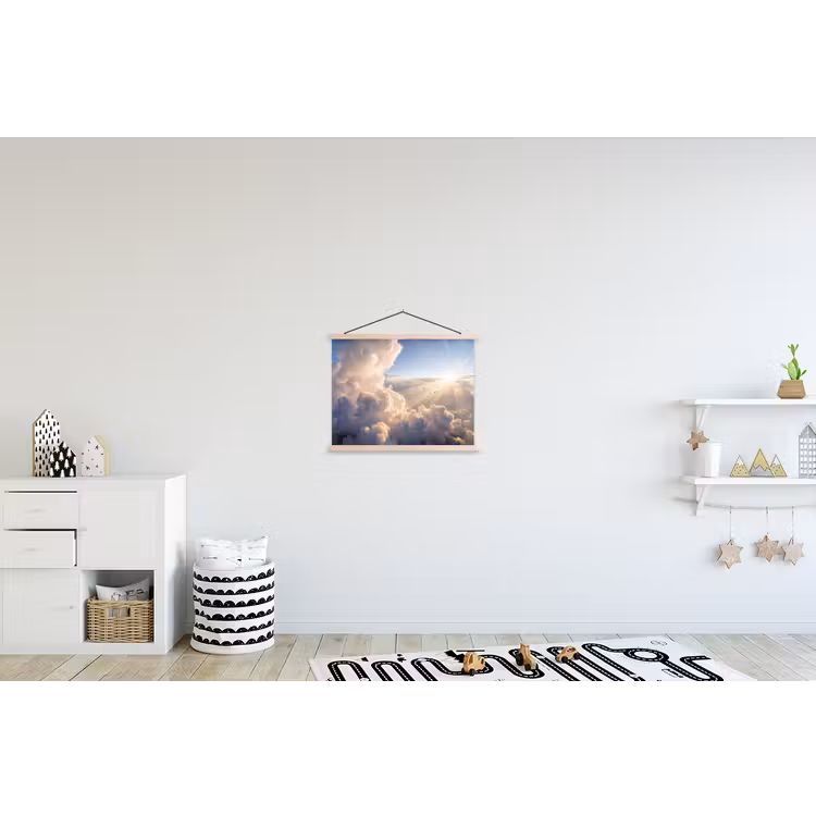 Wolken - Zonnestralen - Natuur - Wit textielposter latten blank klein -kinderkamer
