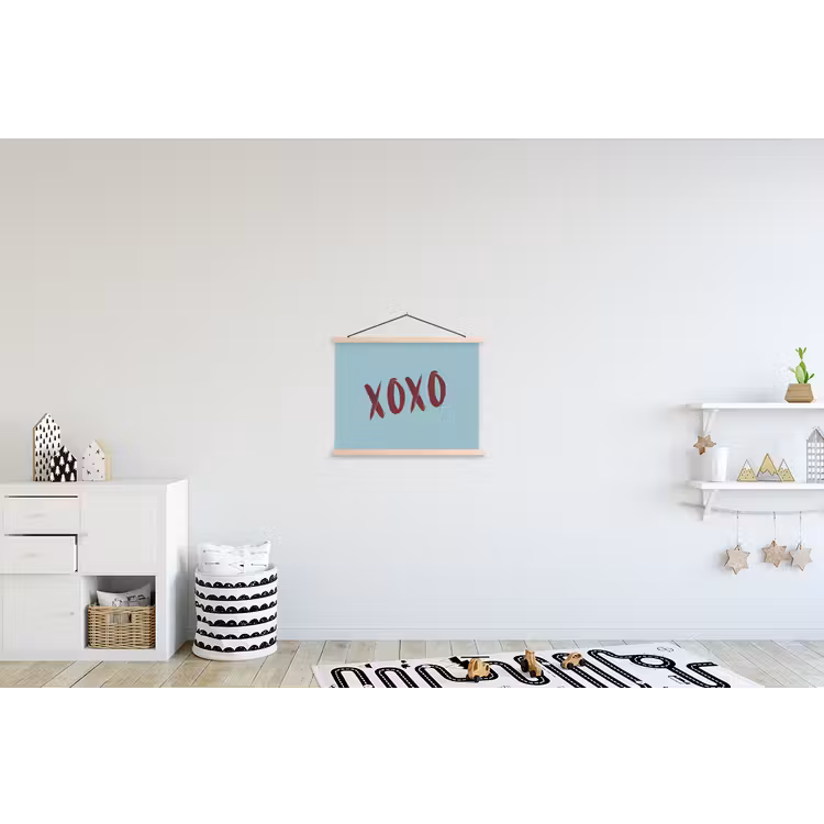 XOXO - Blauw - Rood textielposter latten blank klein -kinderkamer