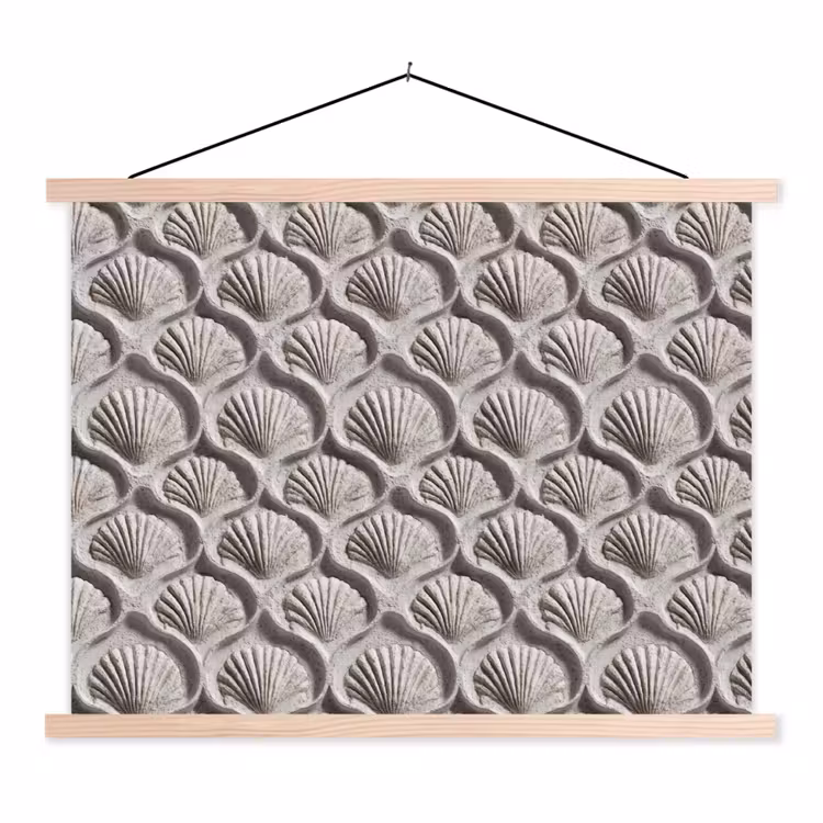 Zand - Schelpenvorm - Grijs textielposter latten blank klein 122 -3d
