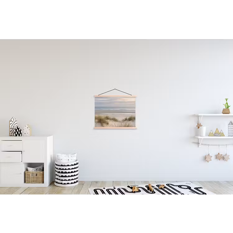 Zandstrand - Bewolkt - Duinen textielposter latten blank klein -kinderkamer